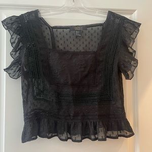 Black sheer lace ruffle top